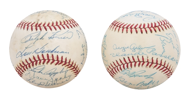 Lot of (2) Multi-Signed Baseballs Including 22 Signature Chicago Cubs Greats & 17 Signature Hall of Famers Including Ernie Banks, Ron Santo, Lindstrom, Waner, Kiner and Spahn (Beckett) 